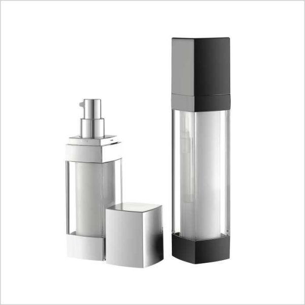 Square Cosmetic Airless Bottle Lotion 1 Oz Airless Pump Bottle 50ml Double Wall