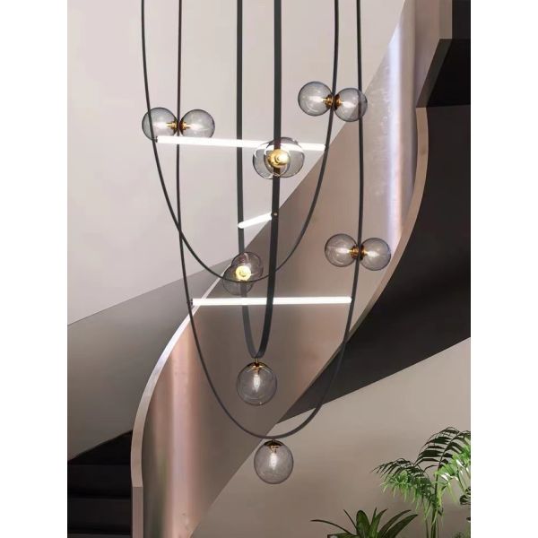 Nordic Home Restaurant Leather Lighting Modern Clearly Glass Shade large Chandelier For Bar