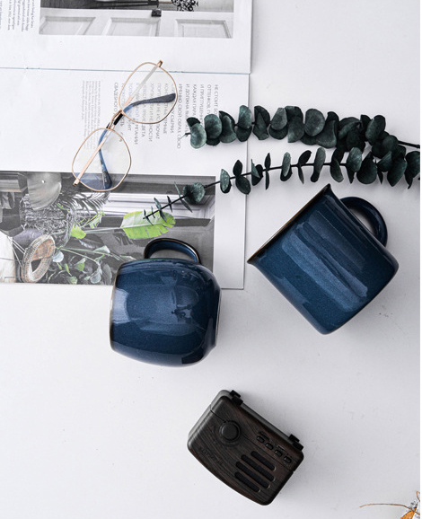 Restaurants Transitional Blue Porcelain Mugs Ceramic Cup With Handle