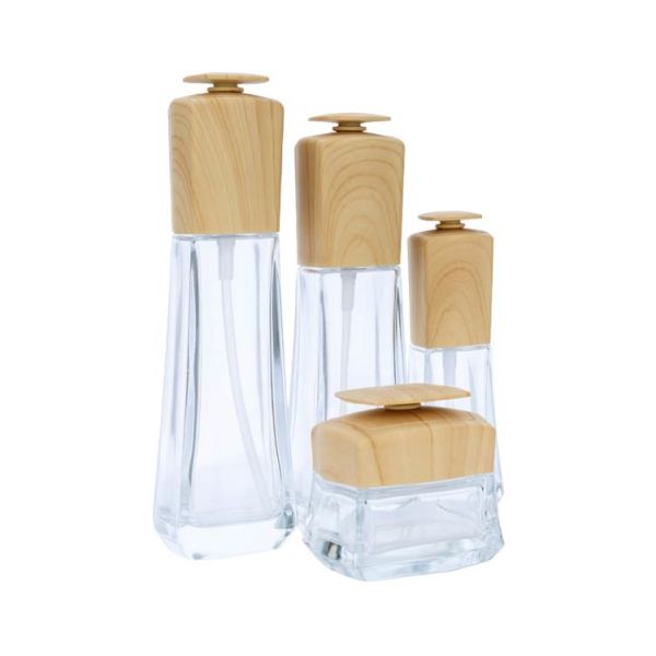 Bouteille de bambou en verre transparent pour produits cosmétiques