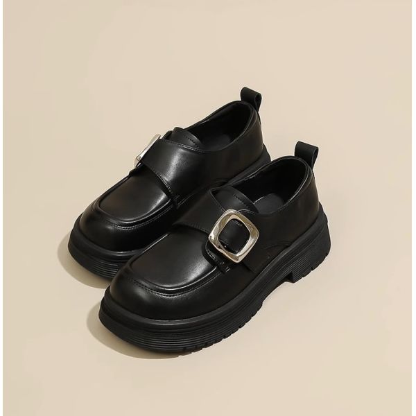 Middle heel Girl School Mary Jane Leather Shoes Two Layer Cowhide