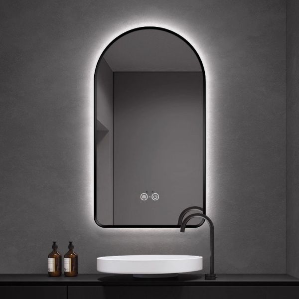 Kingstin Modern Arched LED Smart Mirror | Stainless Steel Framed Bathroom Vanity Mirror with Defogger & Custom Functions