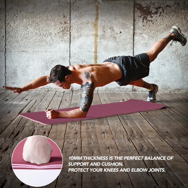 Purplish Red Sport Yoga Mat Extra Thick 10mm TPE Wear Resistance