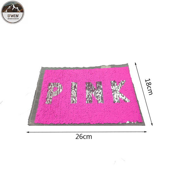Pink Reverse Sequin Patch / Sequin Letter Patches Durable Cutomized Logo