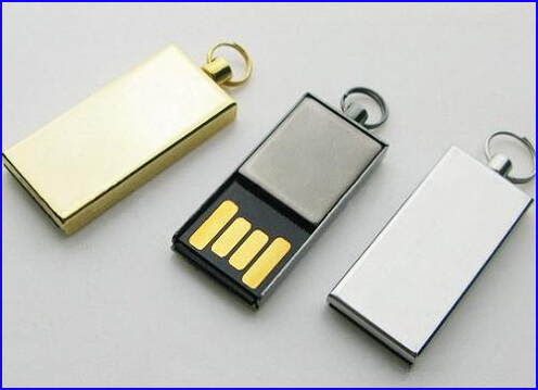 Tiny Delicate Glossy Golden Metal 4GB Flash Drive Free Key Ring