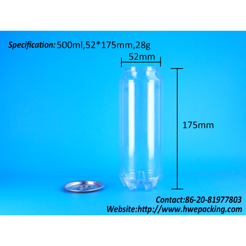 500ml Easy Open Lid PET Plastic Can Leak Proof Food Grade For Orange Sodas Energy Drinks 