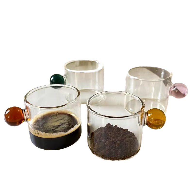 120ml Single Wall Glass Drinkware Breakfast Coffee Cups With Colored Ball Handle