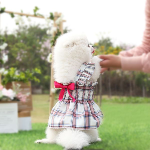 Plaid Dog Party Dress Lightweight Stylish With Cotton Blends Material