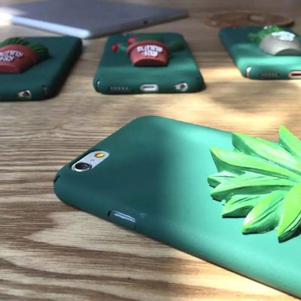 Hard PC DIY Green Cactus Potted Plant Pasted Cell Phone Case Cover For iPhone 6 6s Plus