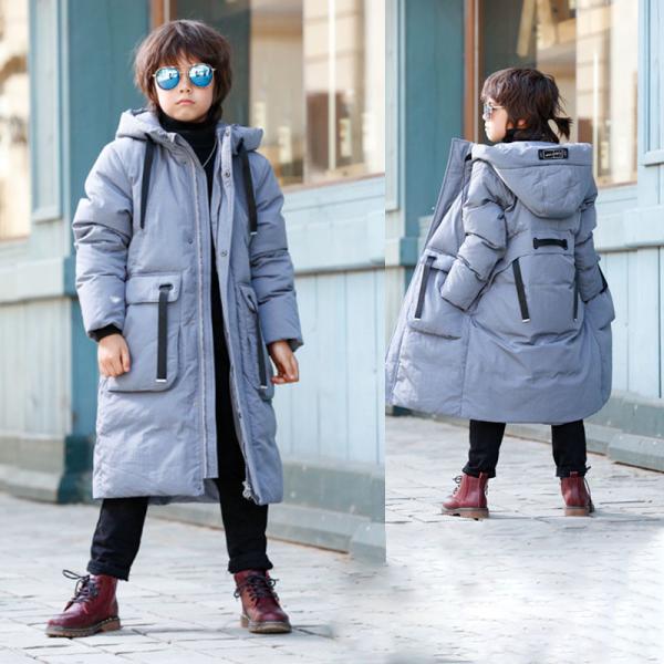 Bilemi Kids Korean Style Oversized Boy Gray Winter Coat Boys Down Jacket Kids Parka