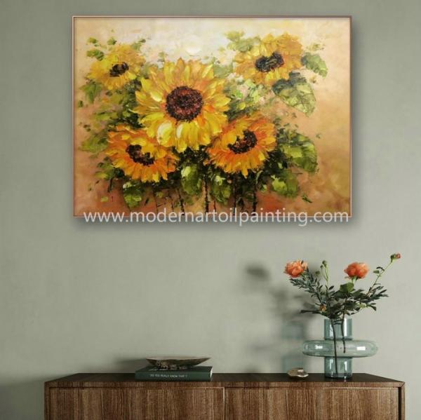 Parede Art For Bedroom das flores da pintura a óleo da faca de paleta do girassol