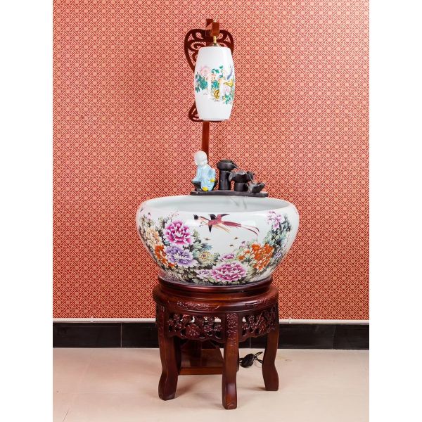 Cuenco casero de los pescados del SGS Koi de la decoración con el modelo de la peonía