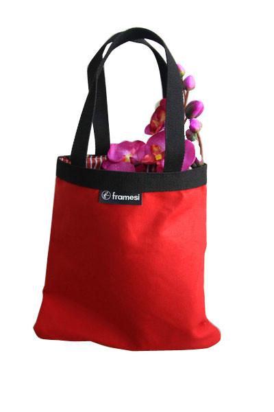 Red 20 ounce covas Fabric Shopping Bag with metal magnet button, hand bag