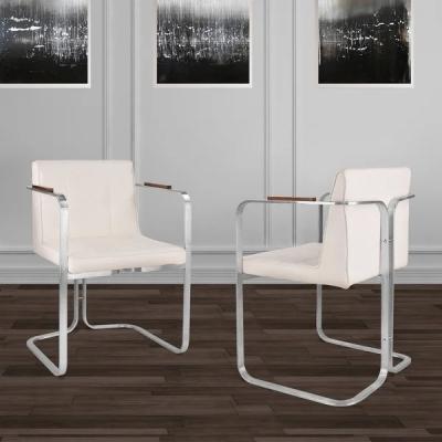 Contemporary silver stainless steel dining chair PU leather upholstery armrest chair for living room