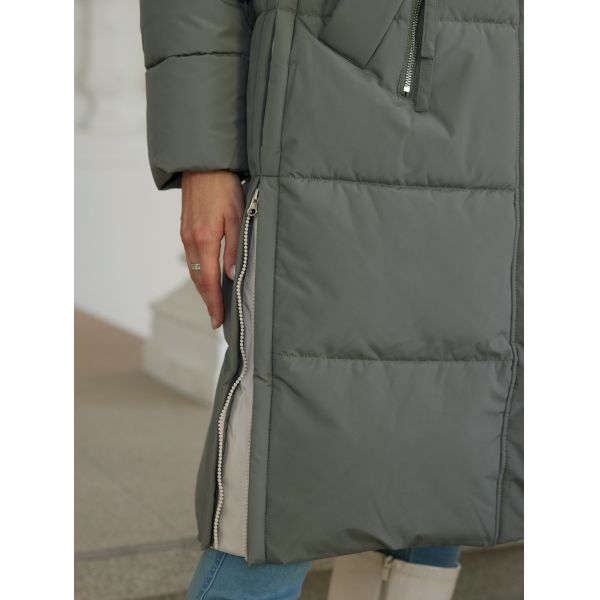 Moderate Womens Knee Length Puffer Coat Green Gray Knee Length Padded Coat