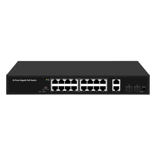 16-Ports Gigabit Poe Switch Support 48V Poe, 200W Poe Power