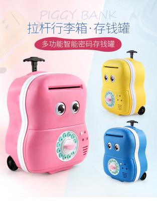 abs material pull rod suitcase coin piggy bank for kids