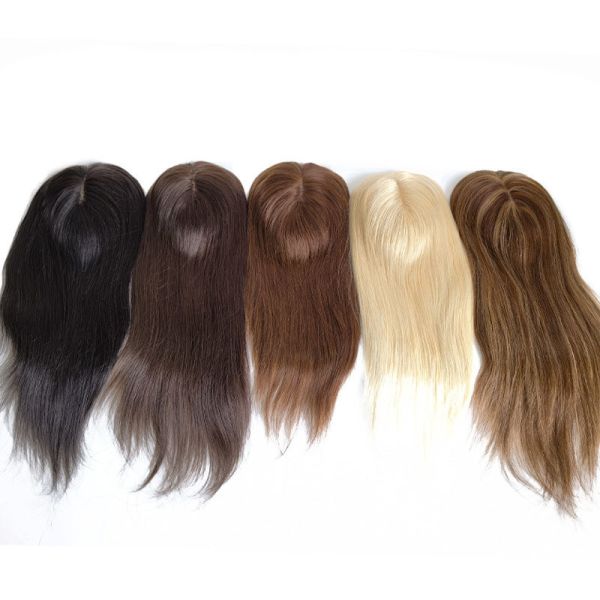 High Density European Free Part Silk Top Base 1B Real Remy Raw Hair Toupee Wig Pieces Toppers for Women