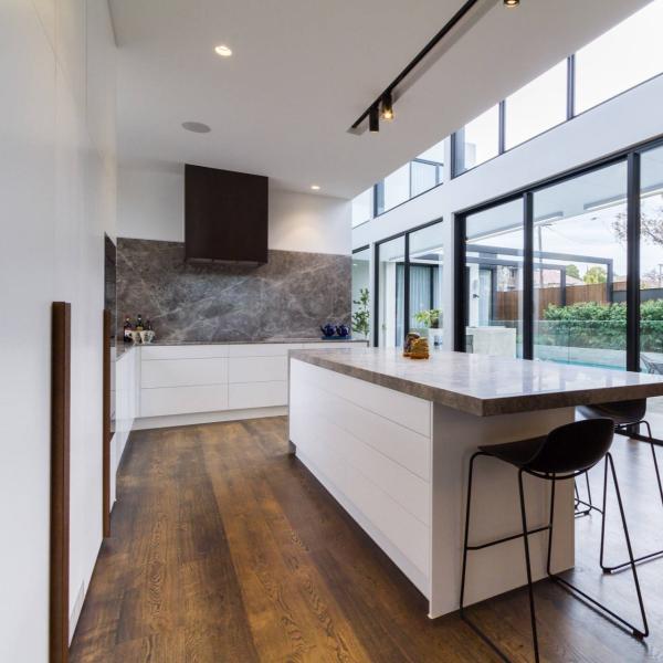 Wooden Handle Integrated Appliance Cabinet Custom Plywood Kitchen Cabinets With Island