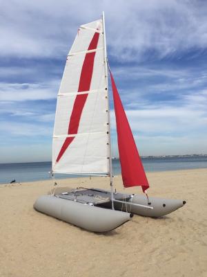 White / Red Inflatable Sailing Catamaran 6.05sqm Mainsail 2.2m Width With Two Sails