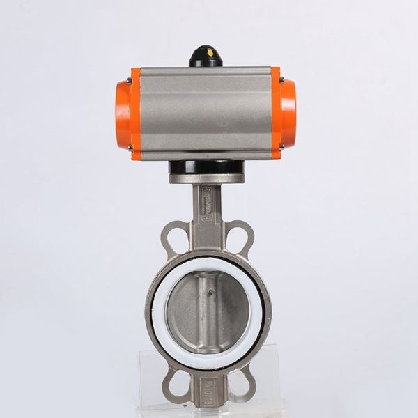 Stainless Steel Wafer Pneumatic Butterfly Valve PTFE Seat Anti-Corrosion High Temperature Butterfly Valve