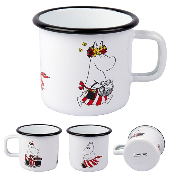 Enamel Coating Double Coating Nordic Style Thickened Metal Steel Mug Custom Cartoon Pattern Christmas Gift Mug 8x8cm