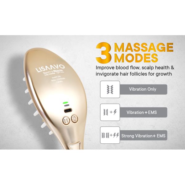 450nm 650nm LED Light Therapy Hair Brush Massage EMS Hair Brush Matte Gold
