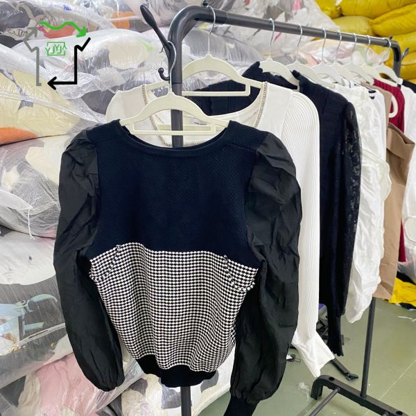 Wholesale YIJIAYI Women's Knitted Long-sleeved Pullover Style Used Clothes China Formal Blouses Polyester/Cotton High Quality Second Hand Clothes