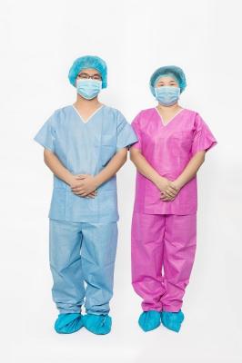 Spunlace Non Woven Disposable Scrub Suits Round Neck Customized Logo Anti - Blood