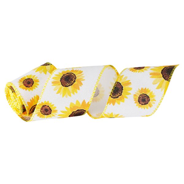 High Tenacity Summer Wired Burlap Ribbon Yellow Sunflower Ribbons for MSD 2.5 Inches