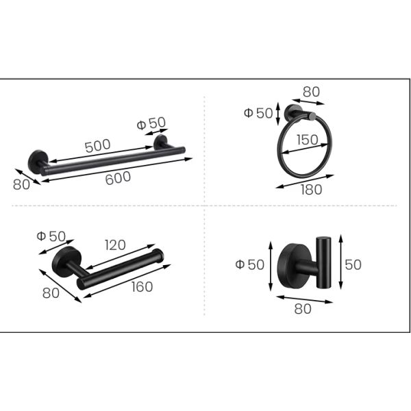 Bathroom hardware set, stainless steel towel bar set, cross-border towel rack, toilet paper holder, perforated hook, bathroom hanging accessories