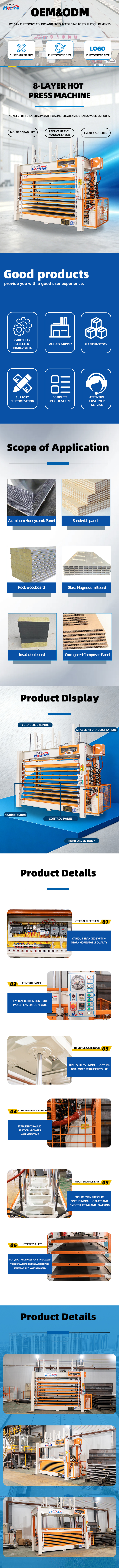 50T Maximum Pressure and 2500*1300*42mm Work Platen Size8-Layer Hydraulic Hot Press Machine for Rock Wool Core Sandwich Panel Fireproof Insulation Board Lamination