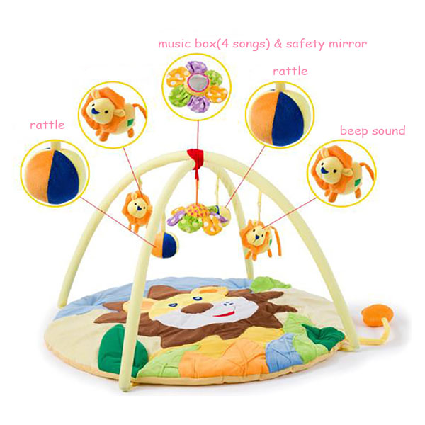 Washable Round Lions Plush Baby Mat Newborn Tummy Time Gym Mat