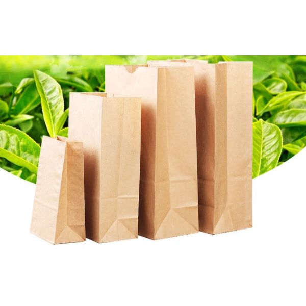Kraft Brown Paper Takeaway Bags Waterproof Flat Bottom Grease Proof