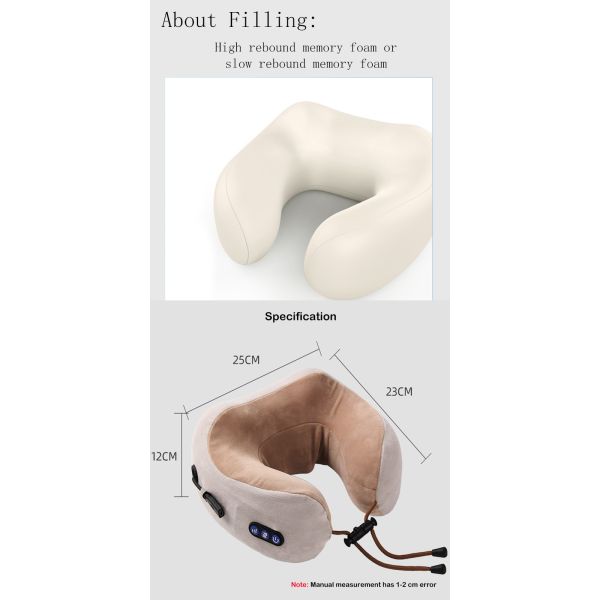 5V Neck Massager Pillow Memory Foam Travel Neck Support Heat Pillow for Traveling