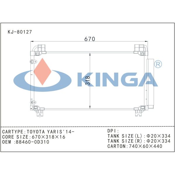 Toyota Yaris 2014 Vehicle Toyota AC Condenser For OEM 88460-0d310