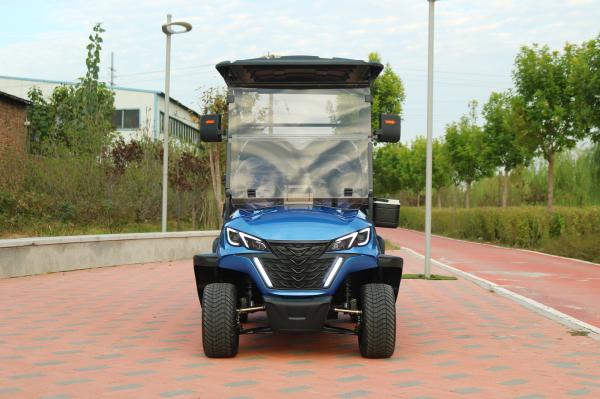 2 + 2 places basse clé de luxe bleu chariot de golf électrique avec haute puissance 14 pouces pneus hors route pour diverses scènes telles que les montagnes et les plages