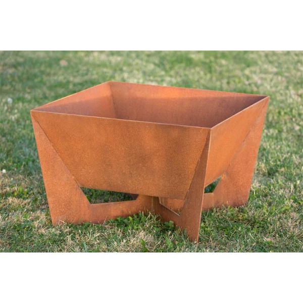 Portable Outdoor Wood Burning Square Geometric Corten Steel Fire Pit