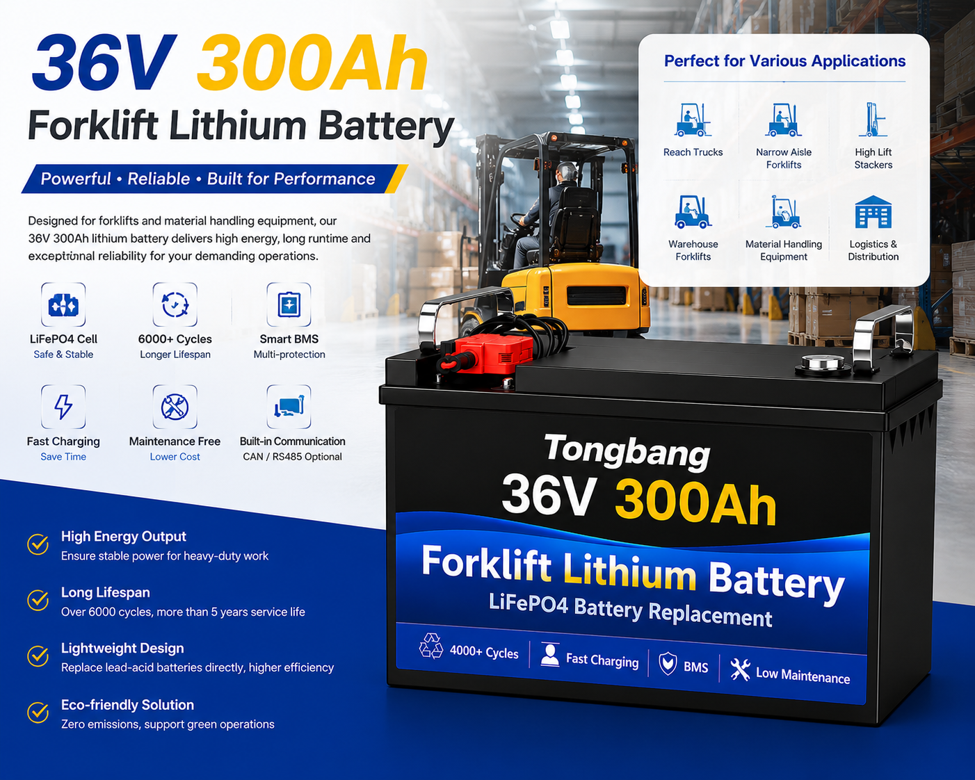36V 300Ah LiFePO4 Forklift Battery for Reach Trucks Lithium Battery Pack Manufacturers
