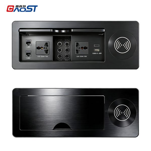Desktop Audio Video Box Power Multimedia Wall Outlet Wireless Charger LAN Ports