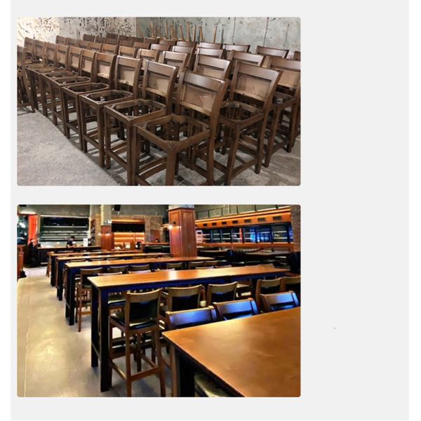 Restaurant Furniture High Chair Japanese Style Bar Counter Chair Solid Wood Bar Stool With Leather