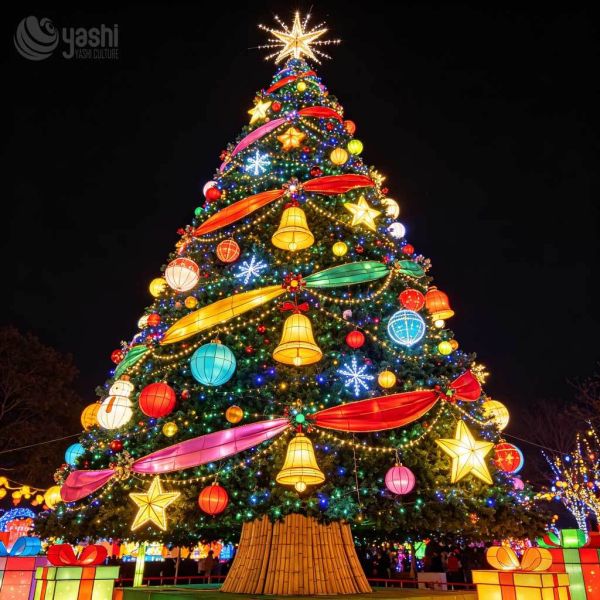 Custom Giant Christmas Tree LED Lantern Sculpture for Outdoor Plaza & Theme Park Waterproof Lighting