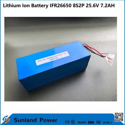 The IFR26650 8S2P 25.6V 7.2Ah LiFePO₄ battery pack​ is widely used in solar tracking systems, telecom backup power supplies, portable instruments, and compact AGVs