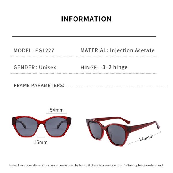 Red Color Transparent Cat Eye Acetate Frame Sunglasses For Women Uv400 Protection