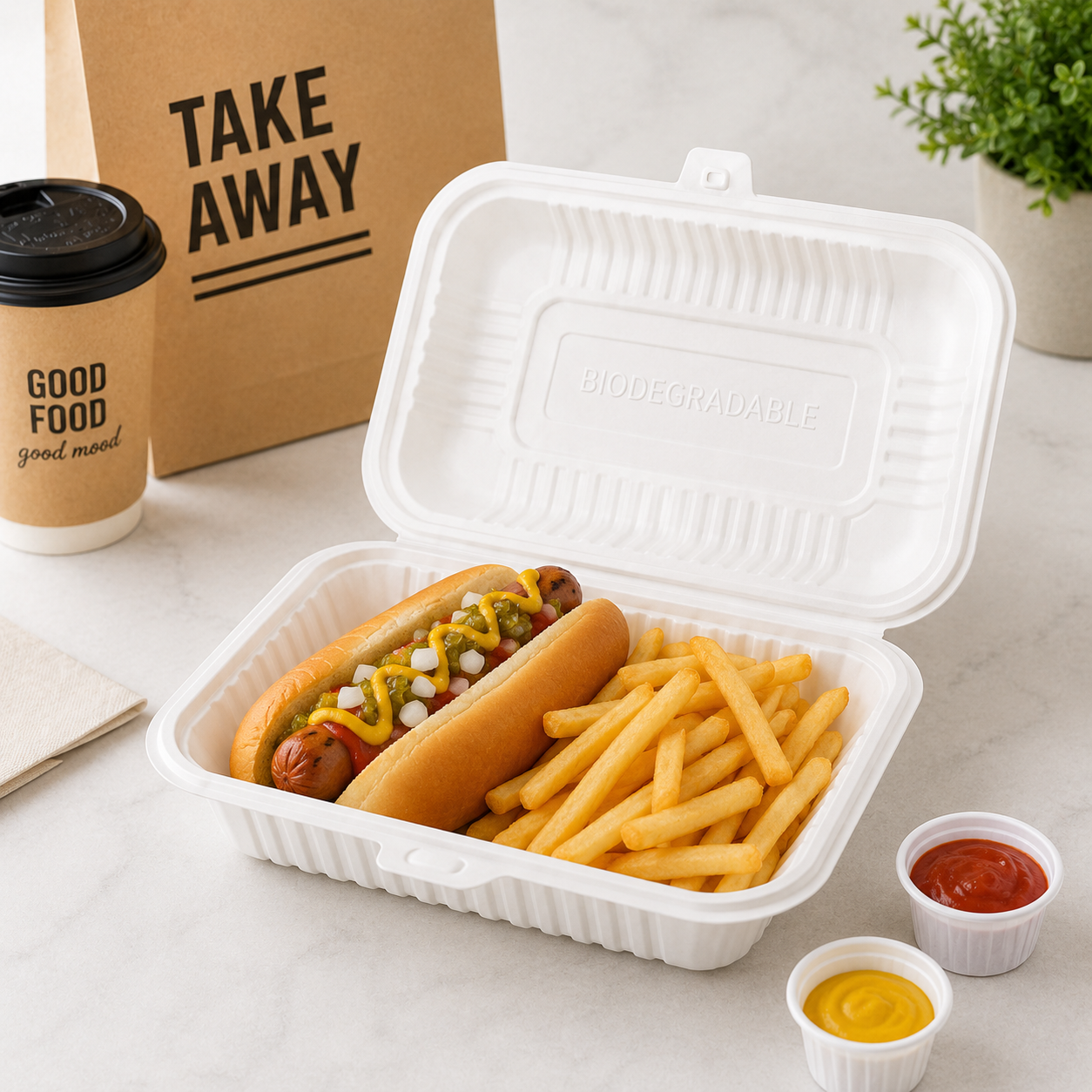 LB-95 Wide Rectangular PP Clamshell Takeout Container for Snacks / Fast Food