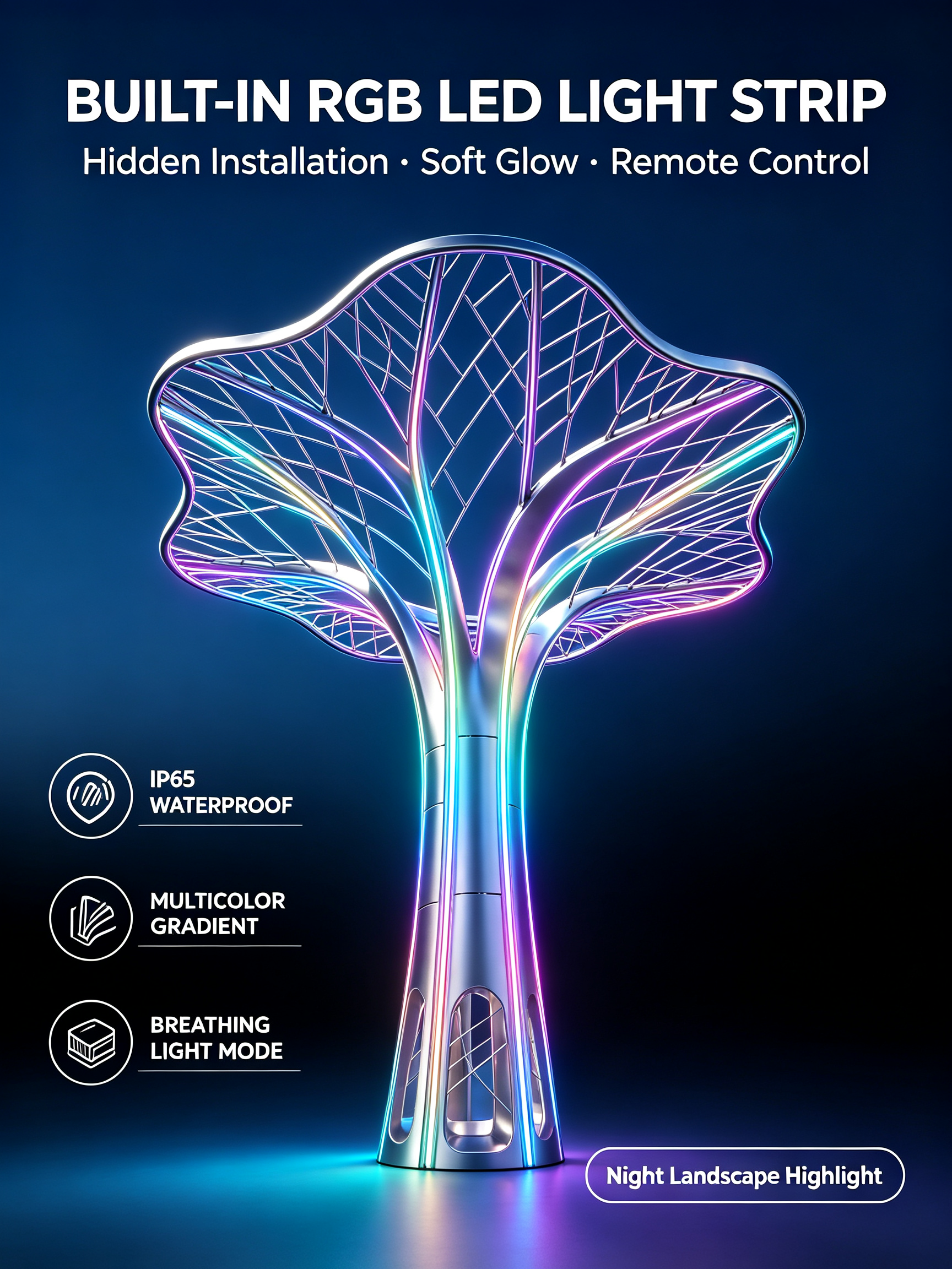 Customizable Waterproof RGB DMX 512 LED Light Tree Sculpture in Stainless Steel