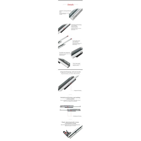 ANDISI V2 Undermount Drawer Slide Clips Soft Close for Single Extension Furniture Cabinets