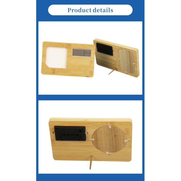 Modern Wooden Alarm Clock & Photo Frame with Digital Display for Room Temperature & Humidity for Desktop Decoration