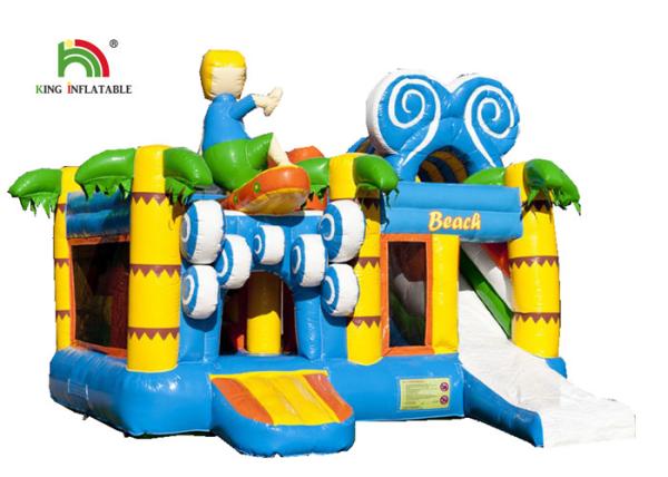 EN14960 Beach Design Inflatable Jumping Bouncer With Mesh And Slide