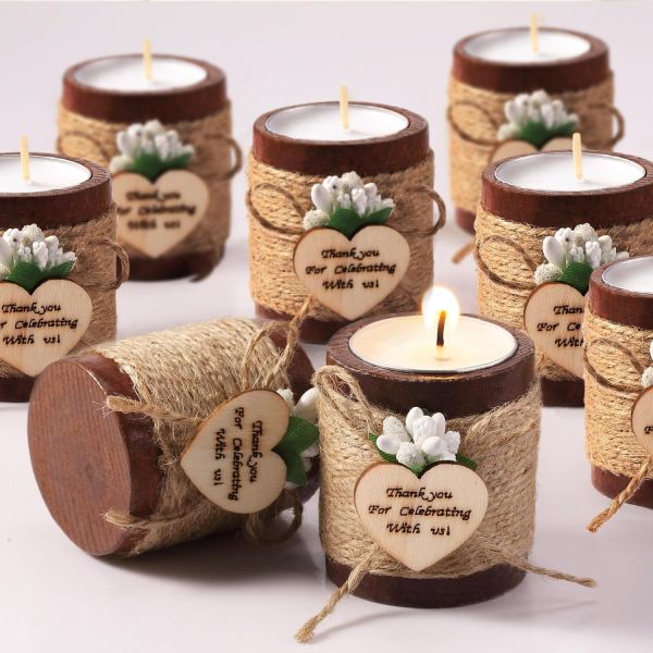 Portador de velas de cilindro de luz de madera de pueblo Bride shower Wedding baby shower party